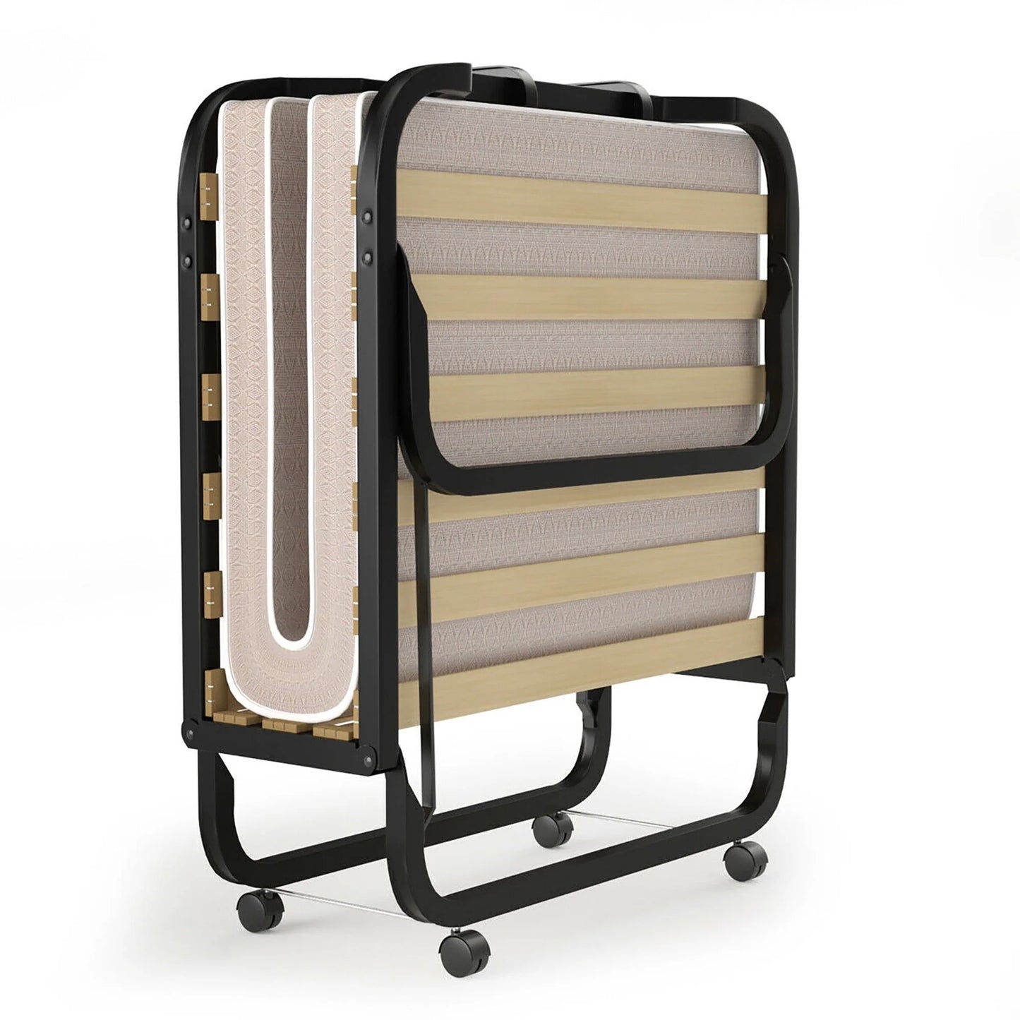 Folding Bed w/ Memory Foam Mattress Rollaway Metal Guest Bed Sleeper Made in Italy