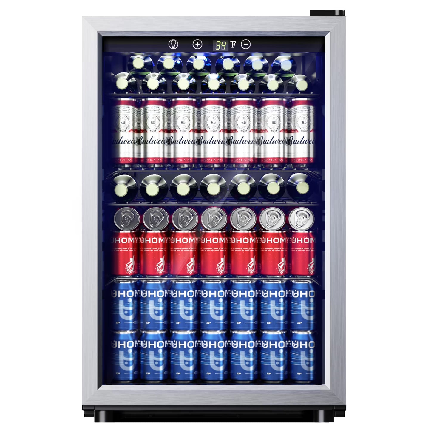 145 Can Beverage Refrigerator and Mine Cooler with Glass Door with Adjustable Shelves(Silver)