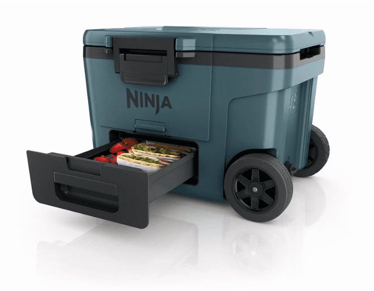 Cooler | FrostVault 45QT Cooler with Wheels | Insulated with Temp Dry Storage Drawer | Keeps Ice Cold for Days | for The Beach, Camping, Picnics More | Ocean Blue | FB245AOB