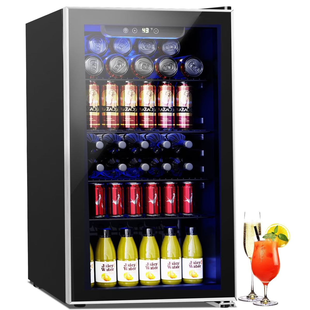 126 Can Beverage Refrigerator and Cooler with Glass Door for Home/Office/Bar-Black(3.2 cu ft)