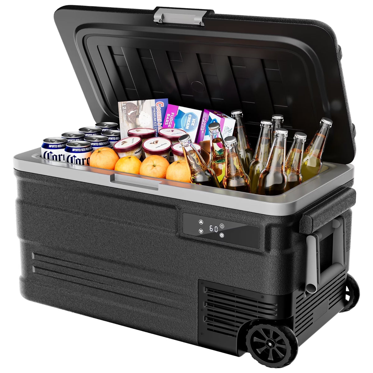 12 Volt Car Refrigerator, 80QT(75L) Portable RV Car Fridge with Wheels, 0�H~68�H, 12/24V DC 110-240V AC, Black