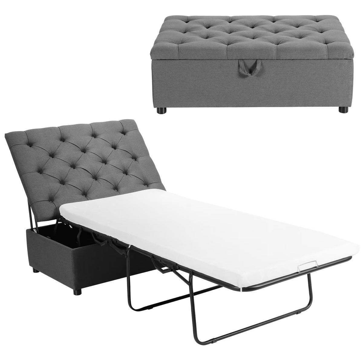 Modern Solid Wood Folding Beds with Ottoman, Grey(Grey)