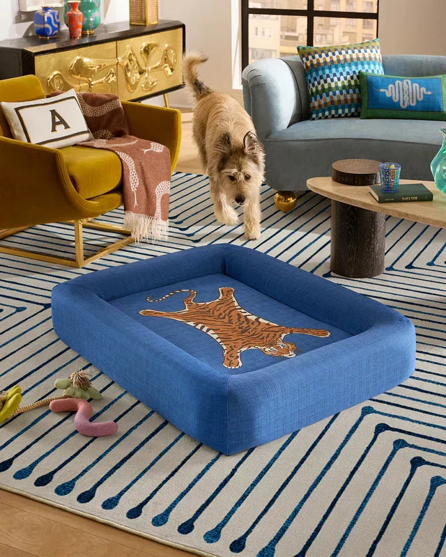 Tiger Blue Woven Bolster Pet Bed
