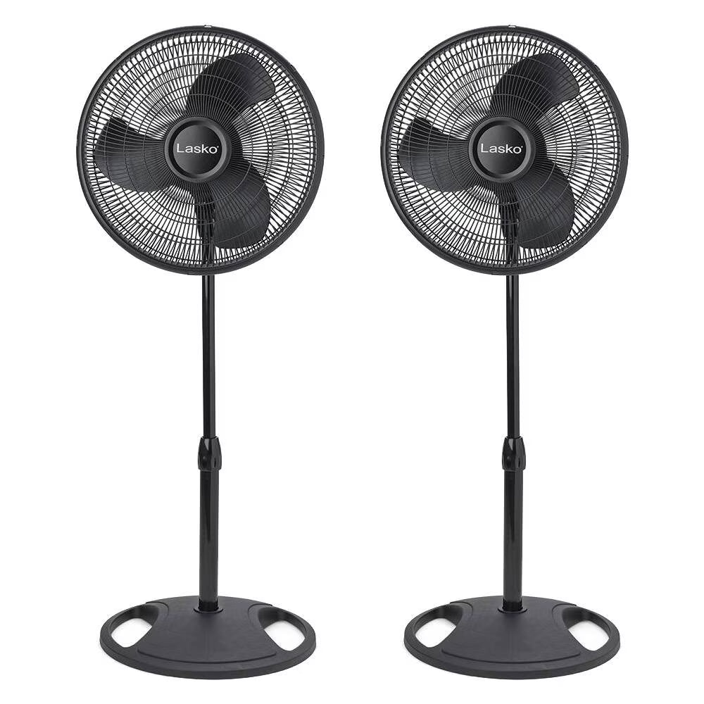 16" Oscillating 3 Speed Adjustable Pedestal Stand Fan, Black (2 Pack)(2)