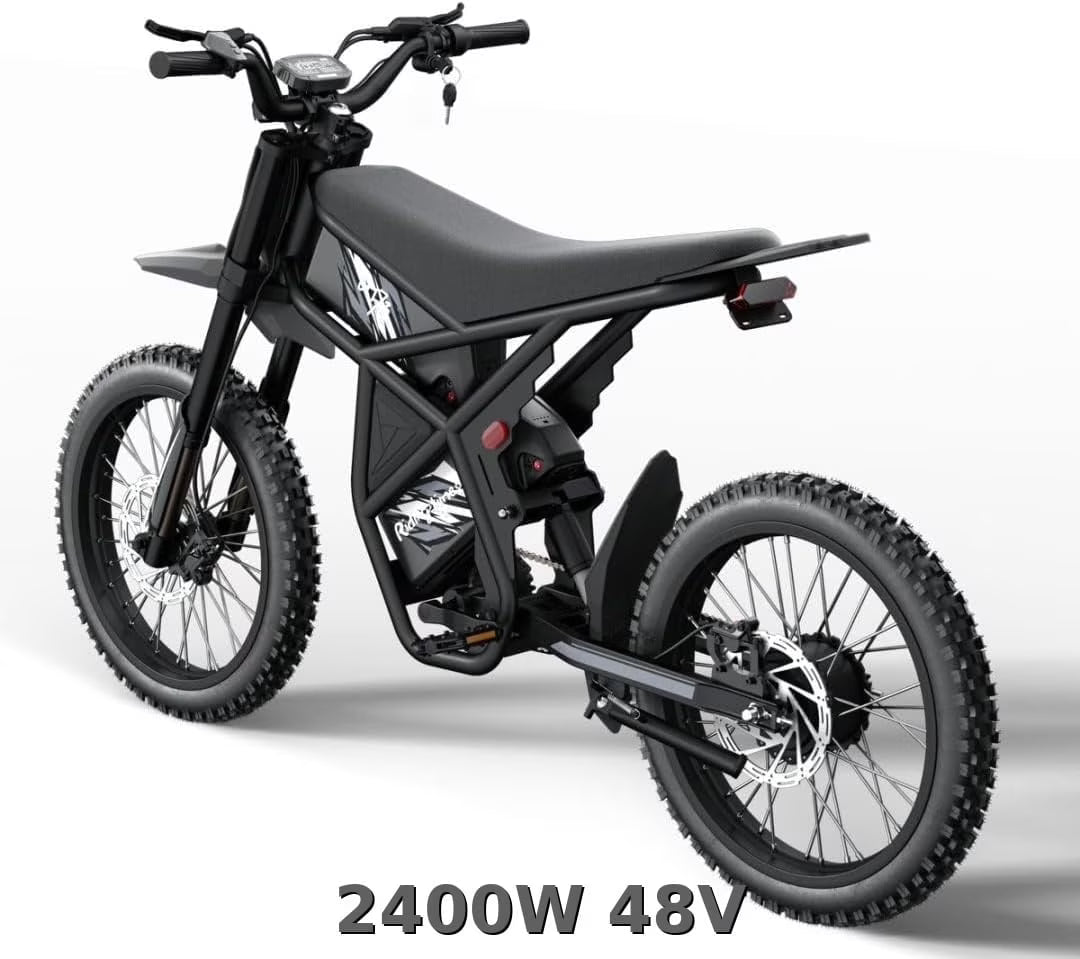 2000W Electric Dirt Bike for Adults GT73 UL2849,Brushless Hub Motor,18.2AH*2 Electric Bike with 25\" tires digital screen Carbon Steel,Black(GT73 37Mph 2400W)