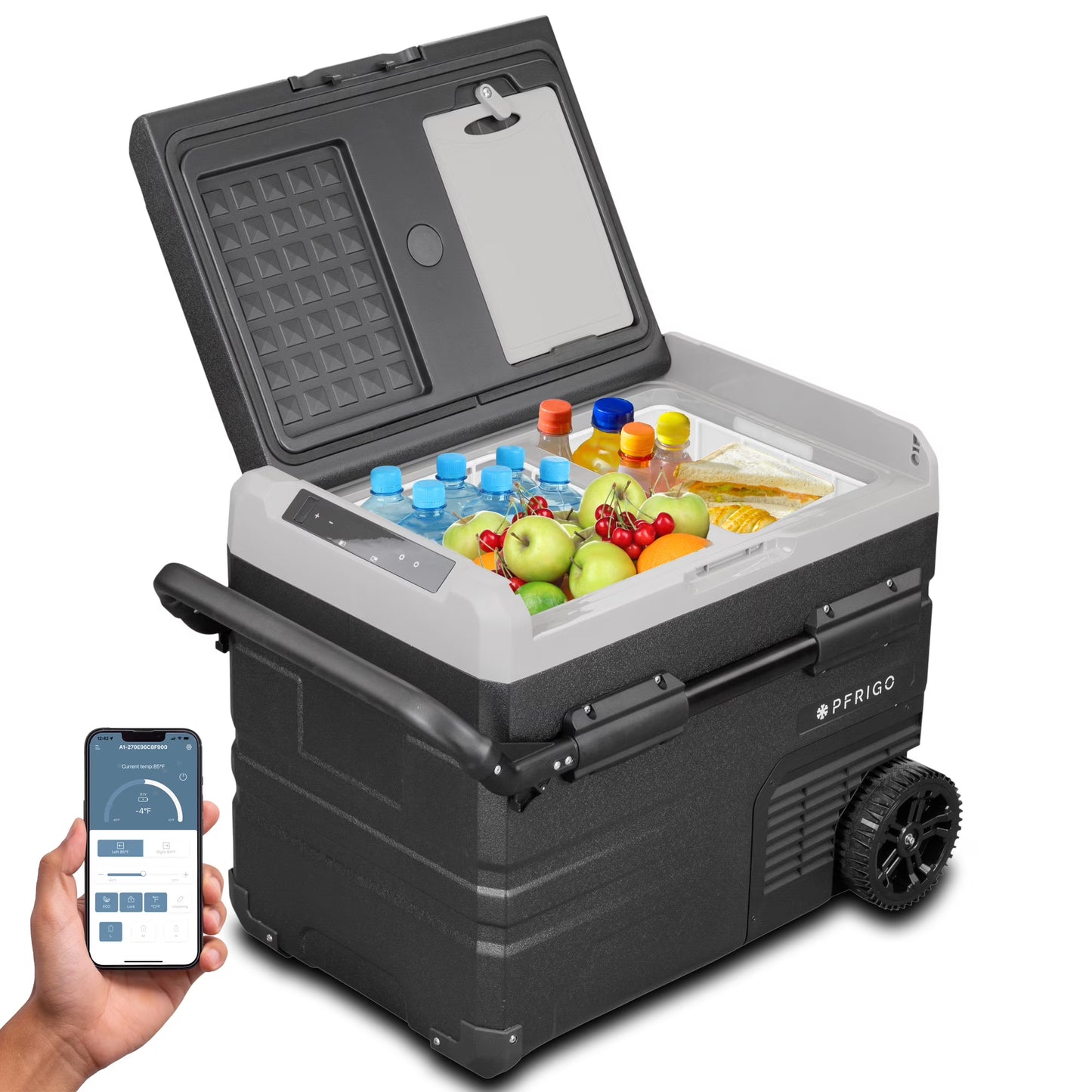 48 Qt Portable 12v Rolling Cooler with LED Touch Panel, Black(45 Liters (48 Quart))