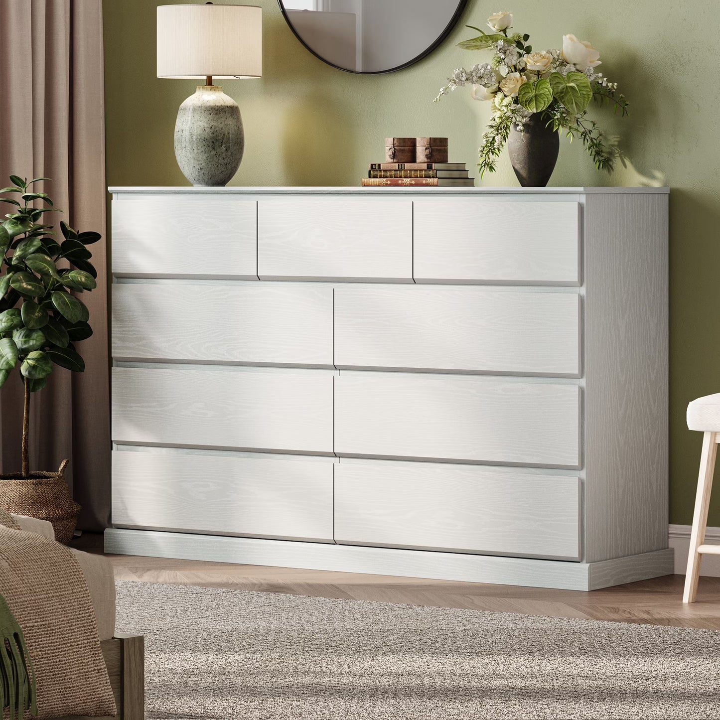 Modern Wood Dressers for Bedroom, Wide Chest of 9 Drawers, White(9 Drawers/White)