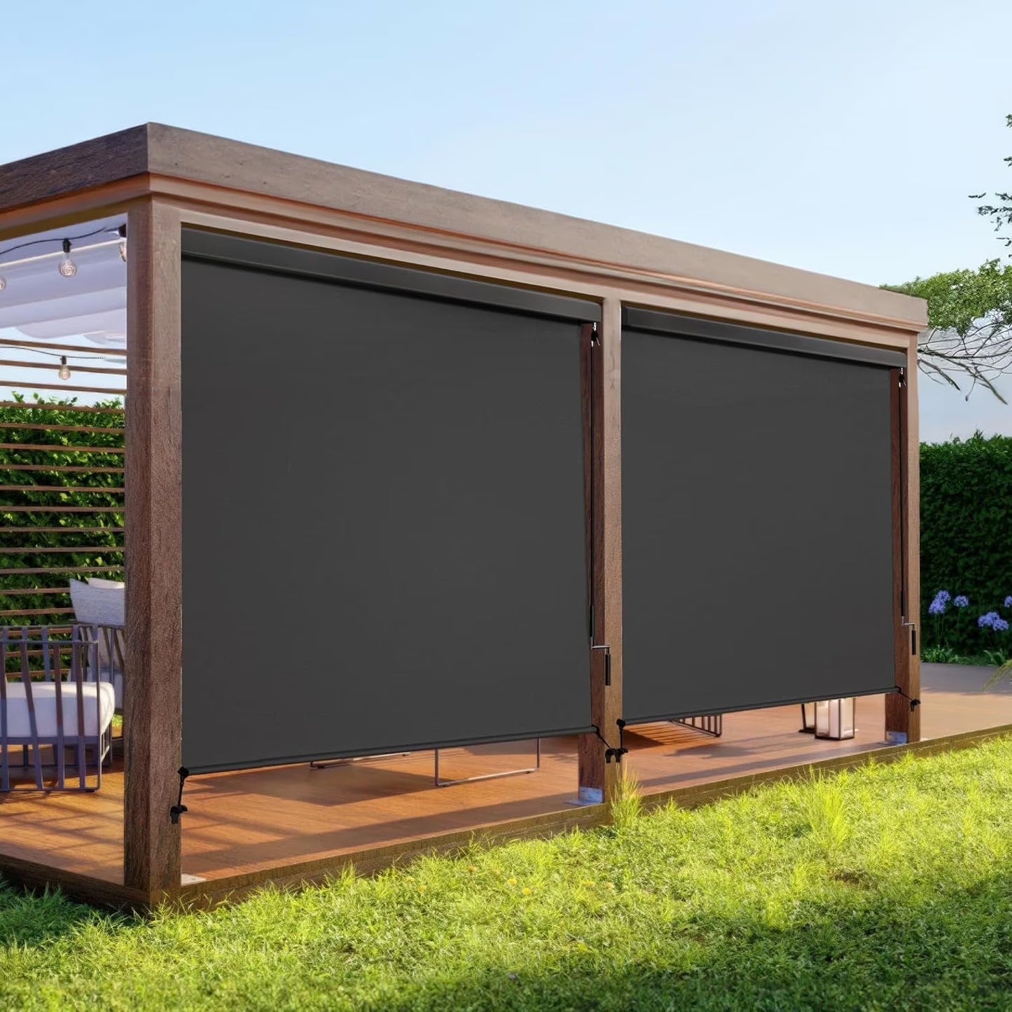 Outdoor Roller Shade for Patio, Cordless Blackout Waterproof Blind, UV Block, 4'L x 6'W(4'L x 6''W/Black)