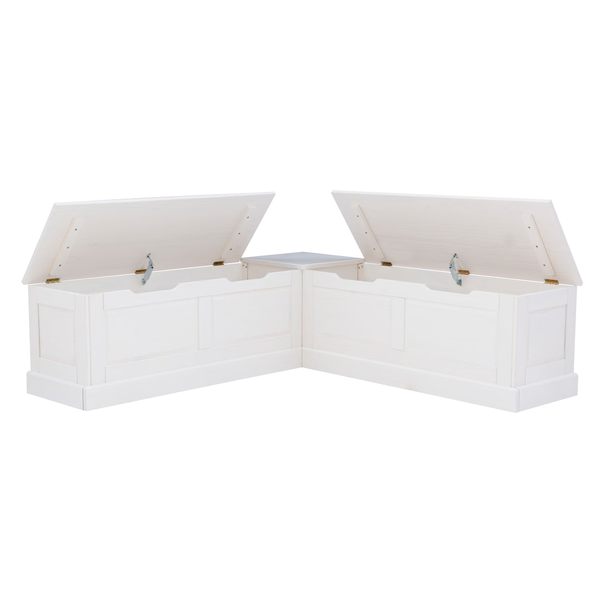 Nook Bench Collection L-Shaped Wood Farmhouse Breakfast Bench with Hidden Storage, White(White)