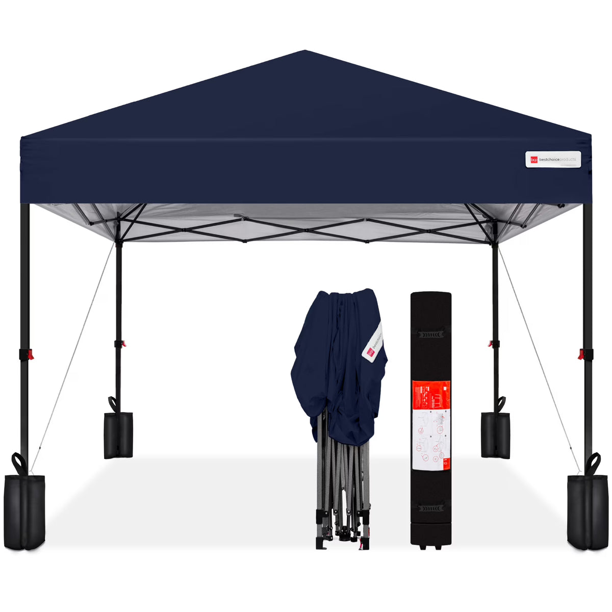 12x12ft Easy Setup Pop Up Canopy w/ 1-Button Setup, Wheeled Case, 4 Weight Bags Navy Blue(Navy Blue)