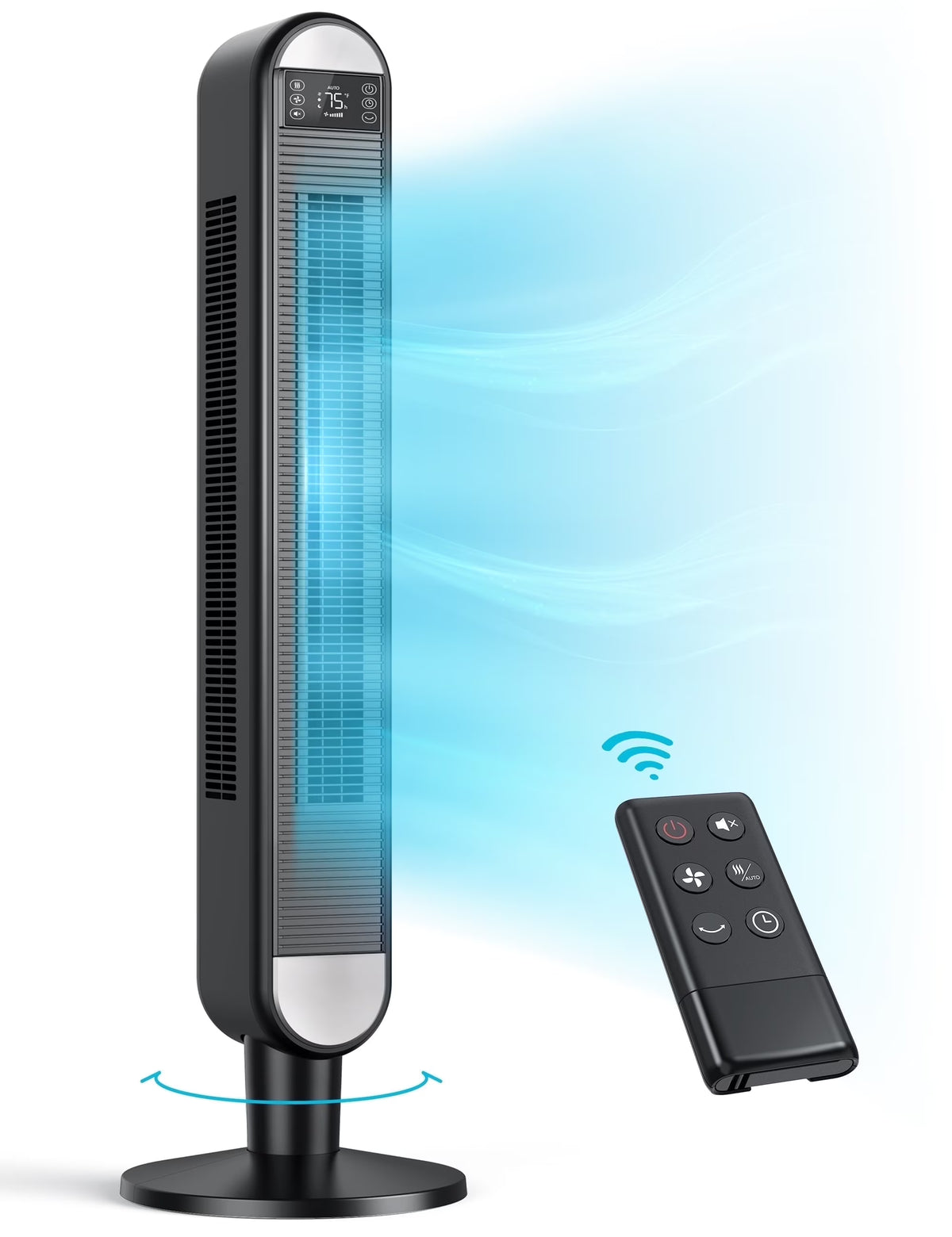 Tower Fan for Home, 42" Standing Fan with Remote, 90�� Oscillating Fan for Indoors, 34dB Quiet Bedroom Fans, 6 Speeds, 4 Modes, 12H Timer, Bladeless Fan with LED Display, 26 ft/s High Velocity(Black)
