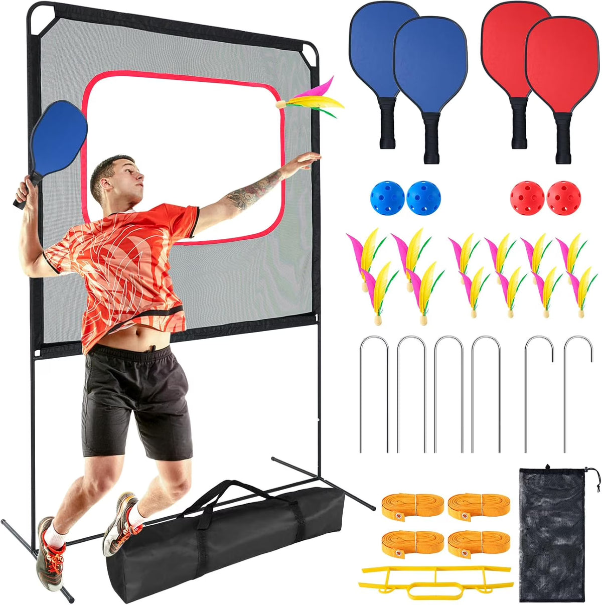 Portable Pickleball with Net, A Racket Game That Combines Pickleball, Badminton, Jianzi, and Tennis, Backyard Games Sport Outdoor Indoor, Fun Games for Kids Adults(11-in-1 Game Table)