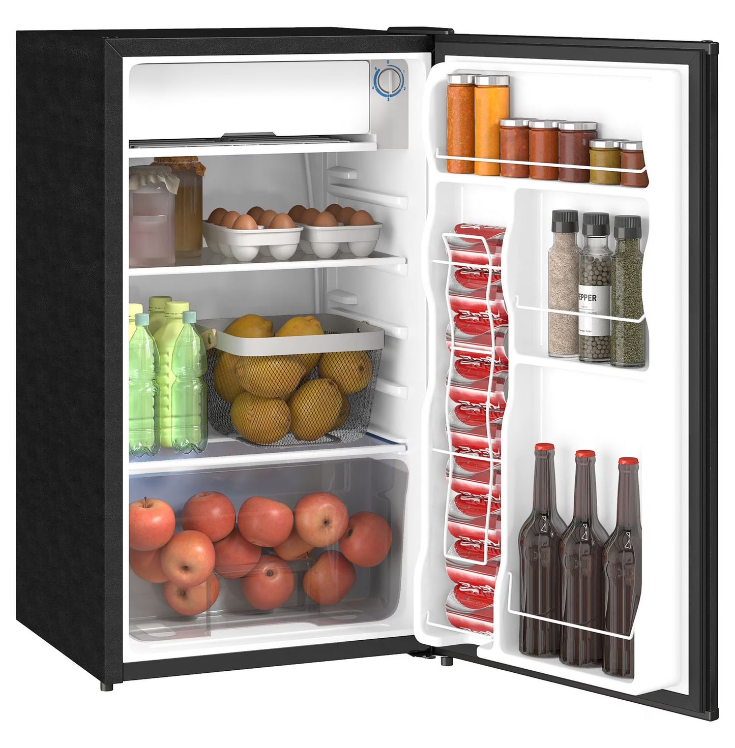 Mini Fridge with Freezer, 3.2 Cu.Ft Compact Refrigerator for Bedroom, Dorm, Apartment Adjustable Thermostat, Reversible Door, Black