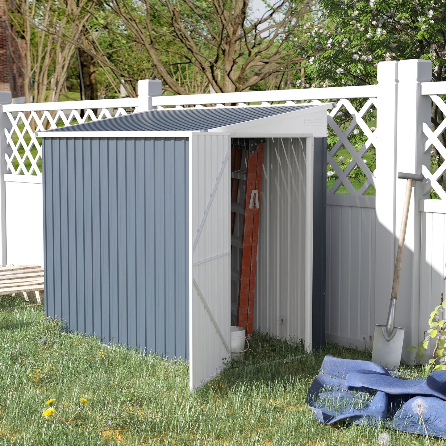 4' x 7.6' Storage Shed, Galvanized, Locking, Gray(4' x 8')