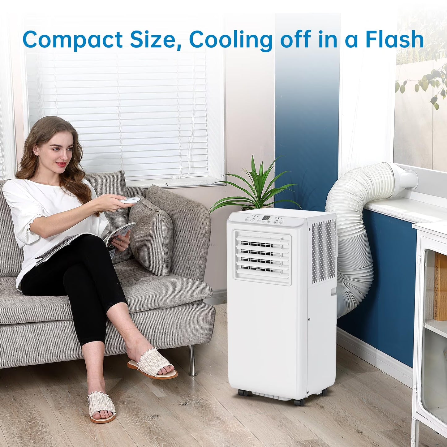 Portable Air Conditioners 8000BTU, Air Conditioners 3-in-1 Cools up to 350 Sq. Ft, Indoor Standing AC Unit w/Dehumidifier, Window Kit, White
