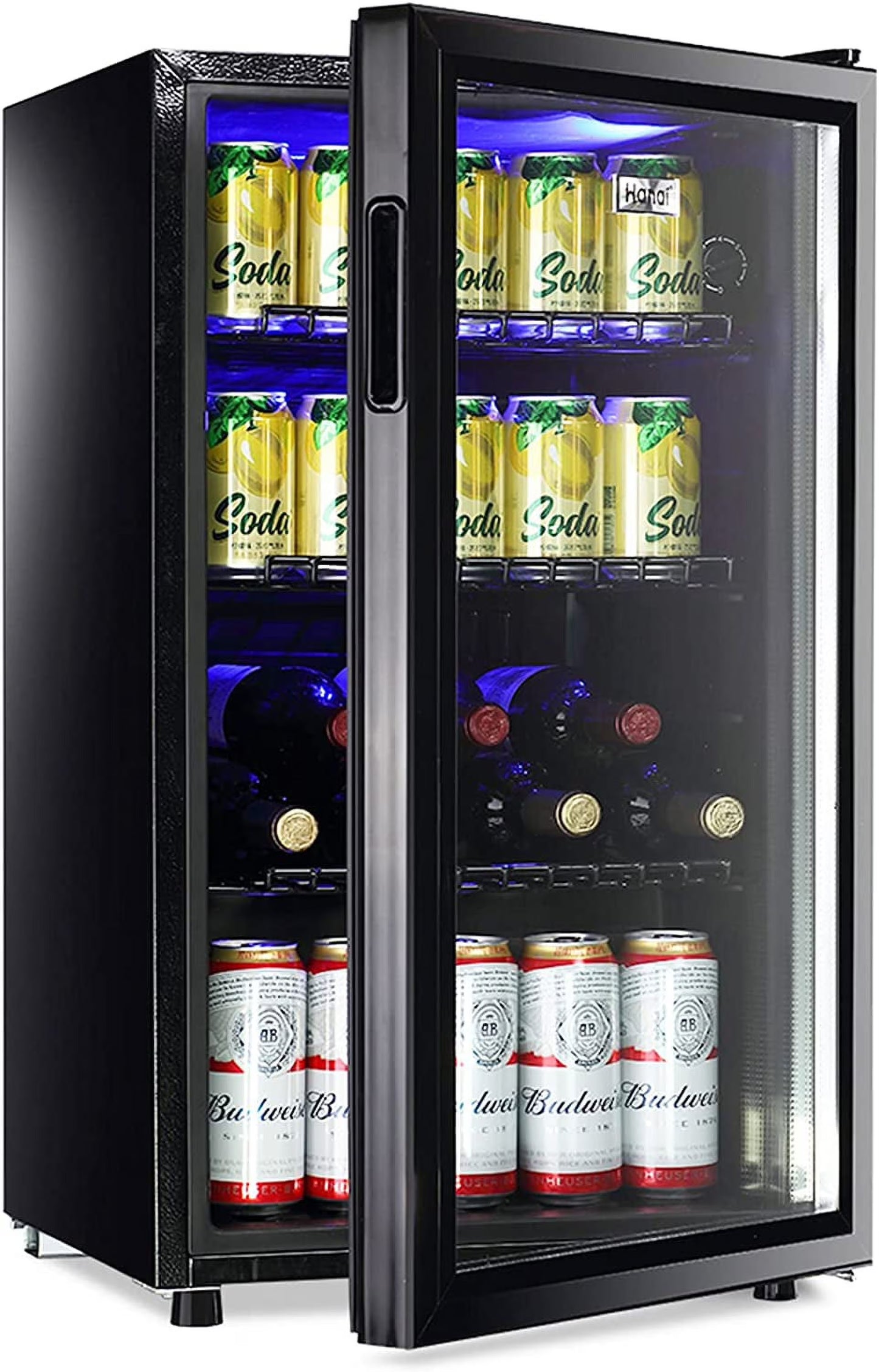 Compact Beverage Refrigerator, 100 Can Capacity, Glass Door, Black Stainless Steel(3.2 cu ft)