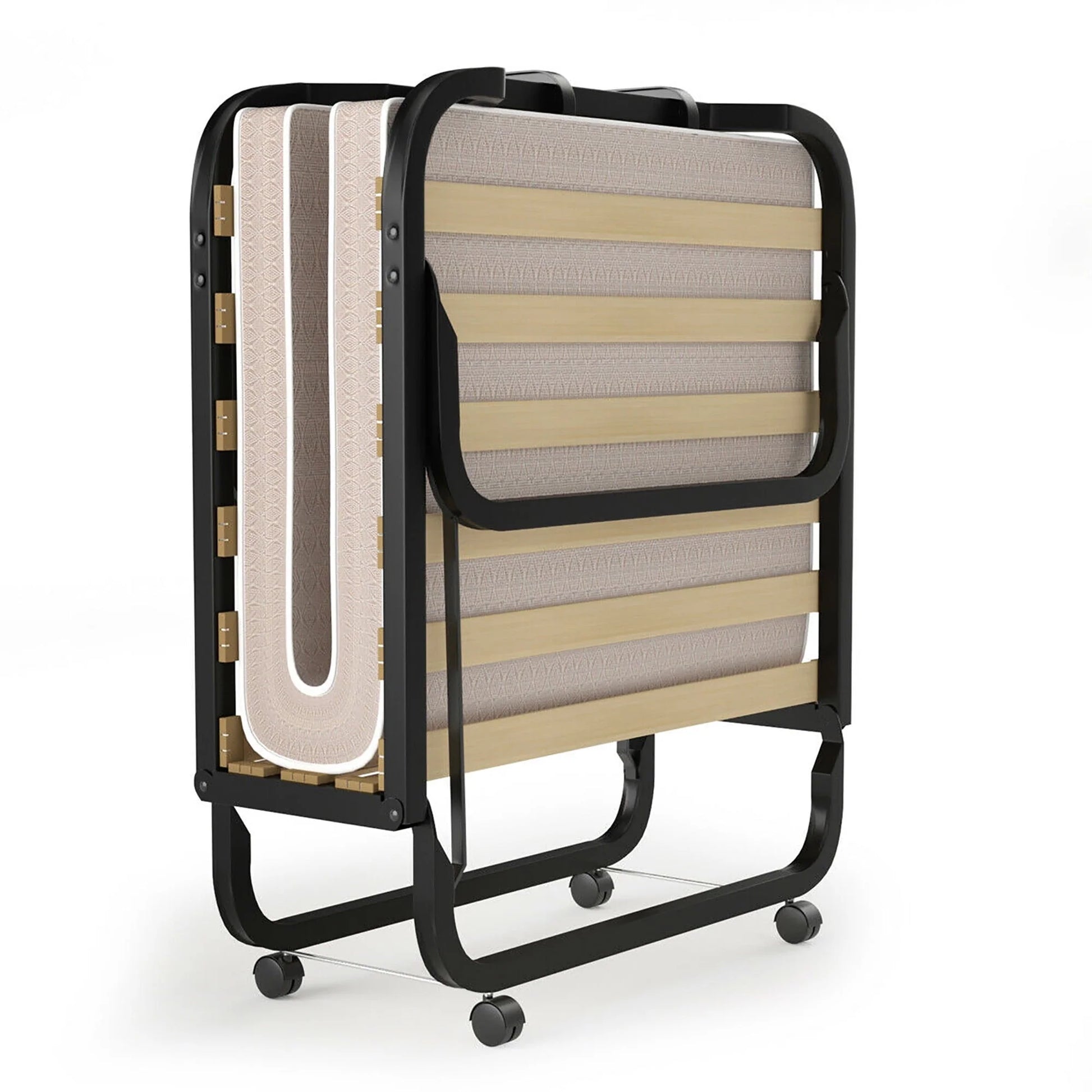 Folding Bed w/ Memory Foam Mattress Rollaway Metal Guest Bed Sleeper Made in Italy