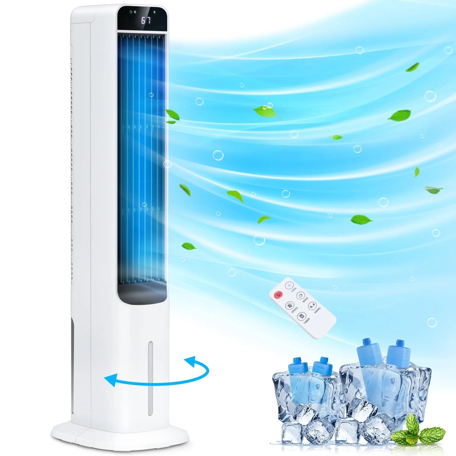 3-in-1 Evaporative Air Cooler Portable Tower Cooling Fan Oscillating Swamp Cooler 41.5" White