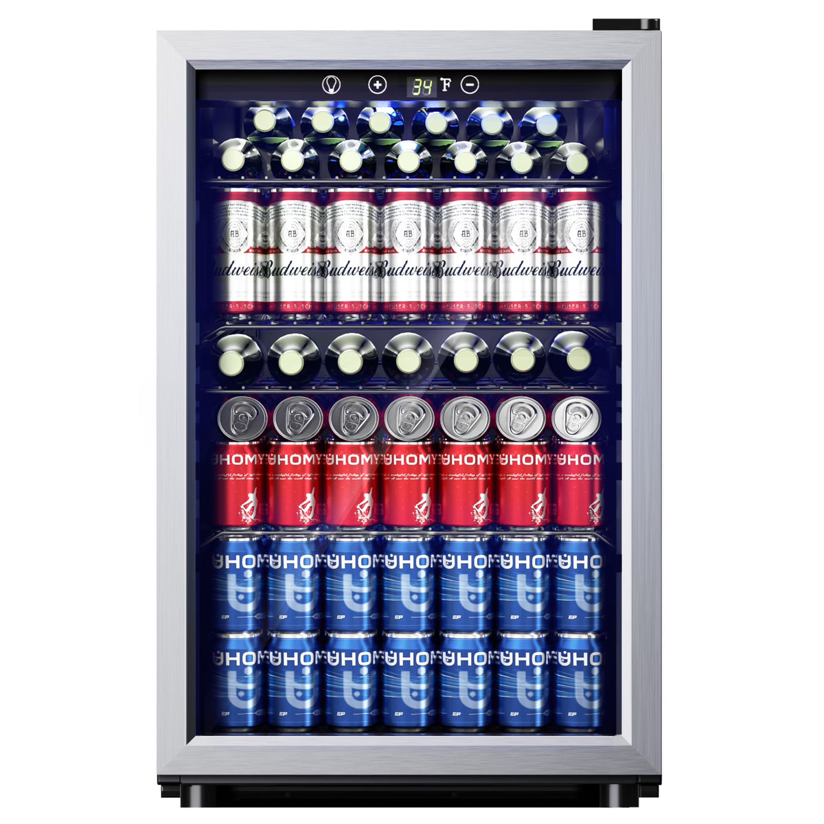 145 Can Beverage Refrigerator and Mine Cooler with Glass Door with Adjustable Shelves(Silver)