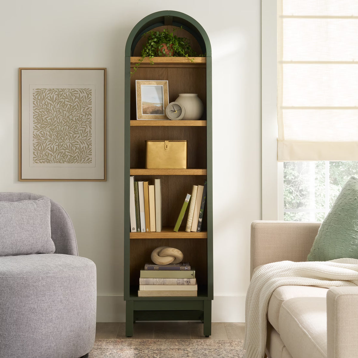 Juliet Narrow Arch Bookcase, Deep Green and Light Honey(Green)