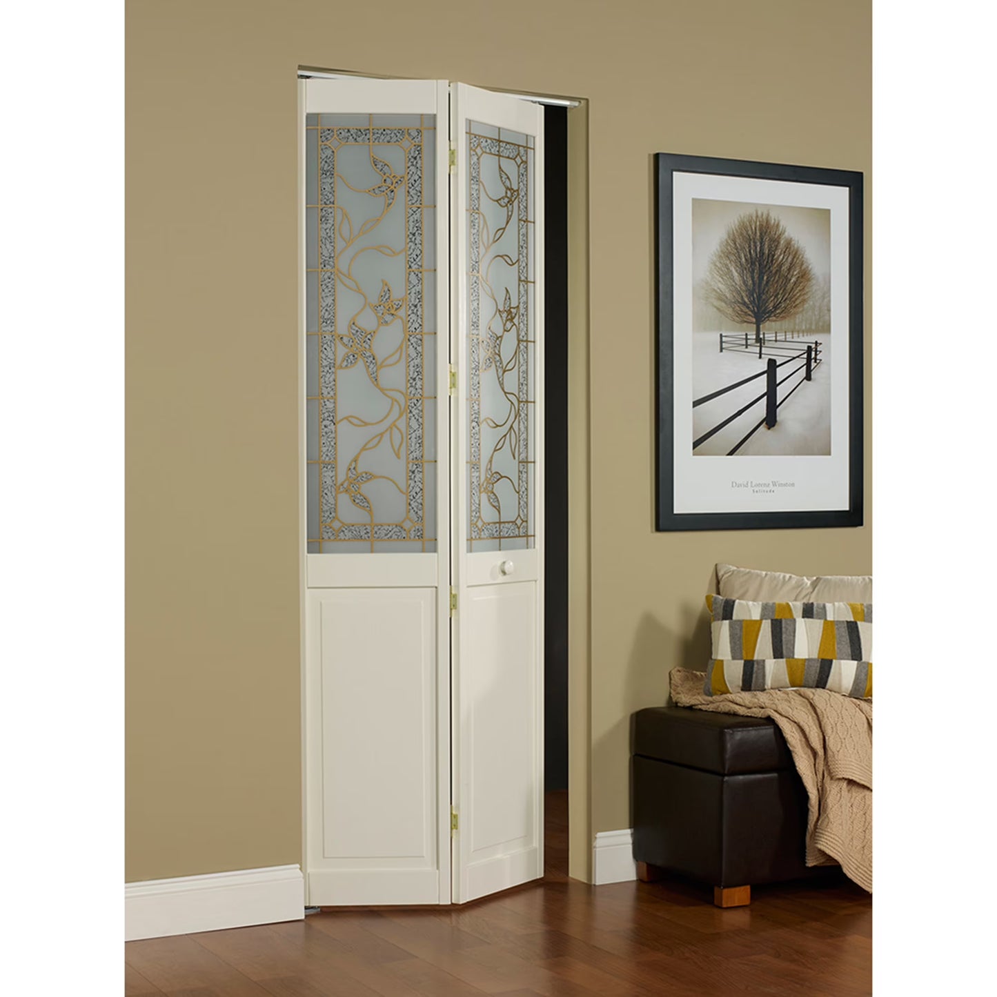 Pinecroft Tuscany Decorative Glass/Raised Panel Interior Bifold Solid Pine Wood Door, 24" x 80", Unfinished Pine 24x80 Inch(24/80.5)