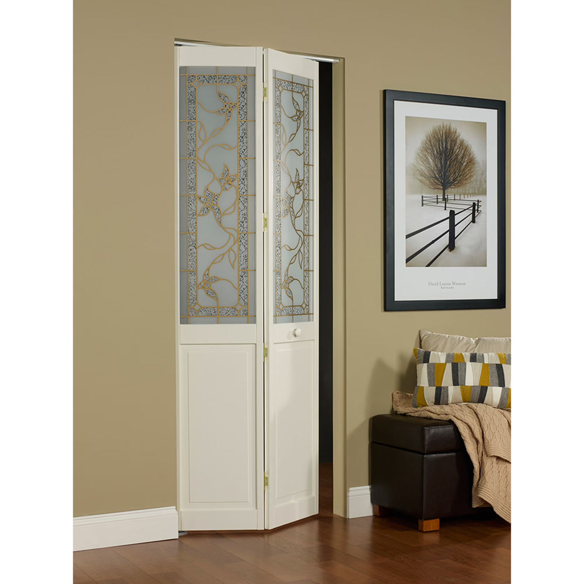 Pinecroft Tuscany Decorative Glass/Raised Panel Interior Bifold Solid Pine Wood Door, 24" x 80", Unfinished Pine 24x80 Inch(24/80.5)