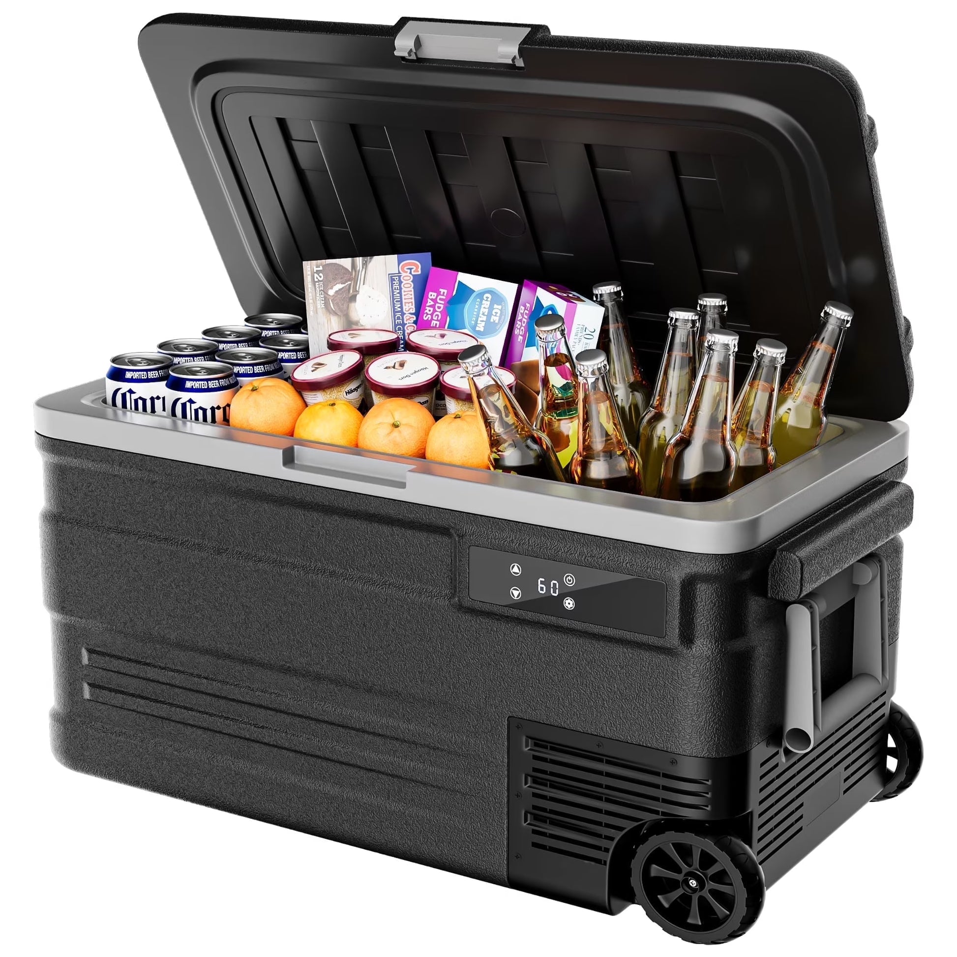 12 Volt Car Refrigerator, 80QT(75L) Portable RV Car Fridge with Wheels, 0�H~68�H, 12/24V DC 110-240V AC, Black