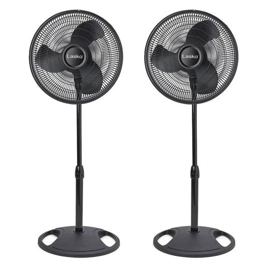 16" Oscillating 3 Speed Adjustable Pedestal Stand Fan, Black (2 Pack)(2)