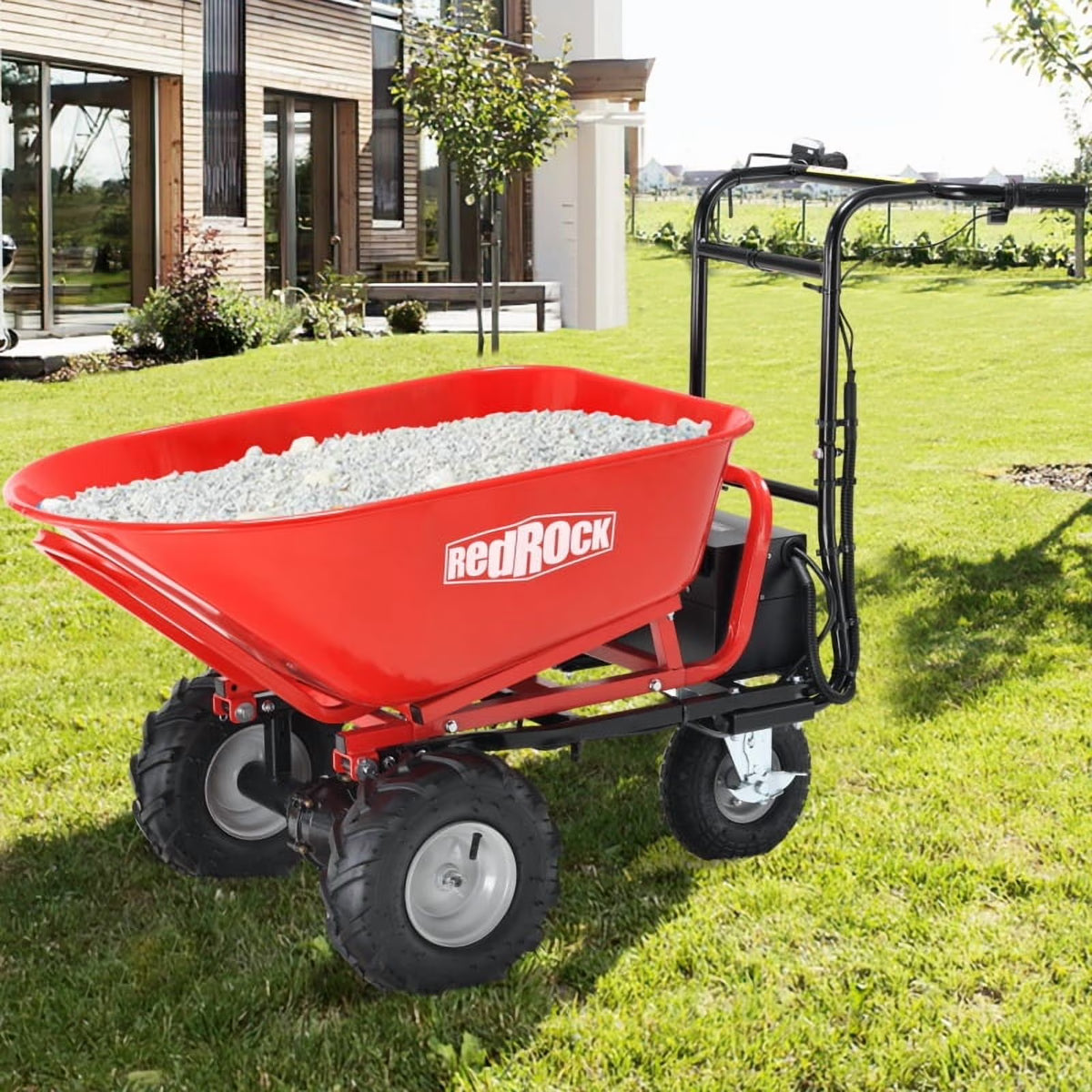Wheelbarrow Utility Cart Electric Powered Cart 48V28Ah 500W Capacity 500lbs (230kg) Material Debris Hauler 1000lbs Towing