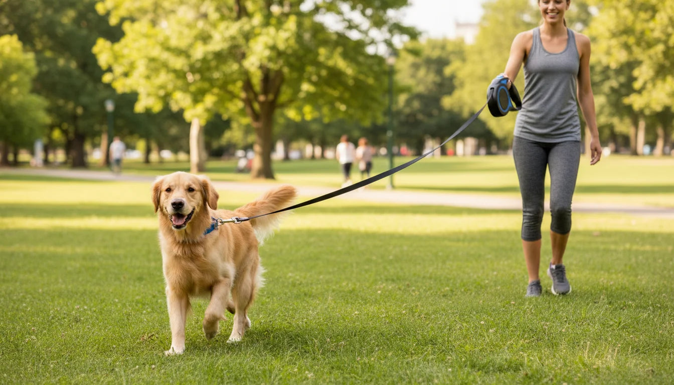 Woman-walking-golden-retriever-dog-on-leash-in-park-with-trees-and-people-background.png