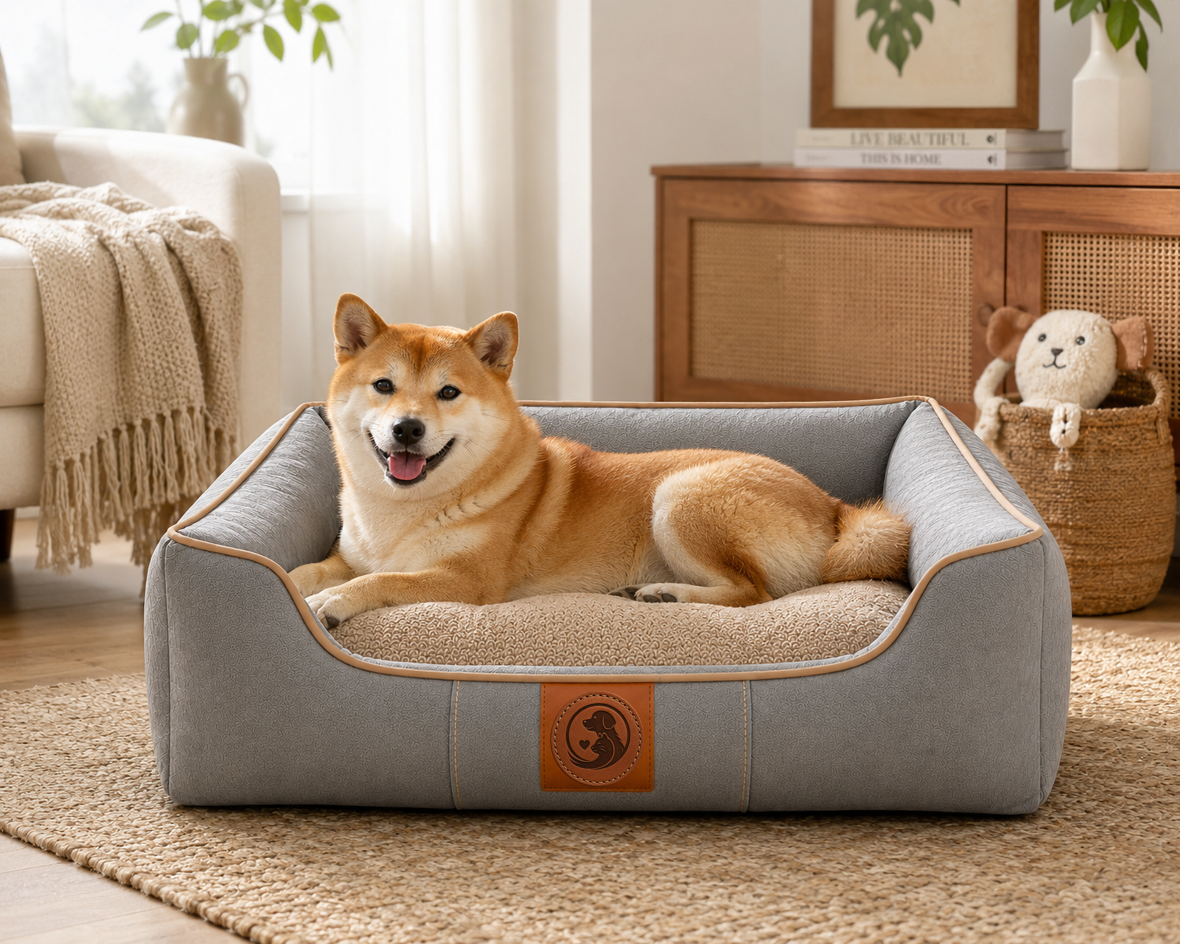 Premium Orthopedic Pet Sofa Bed – Soft Plush Cushion with Supportive Raised Sides