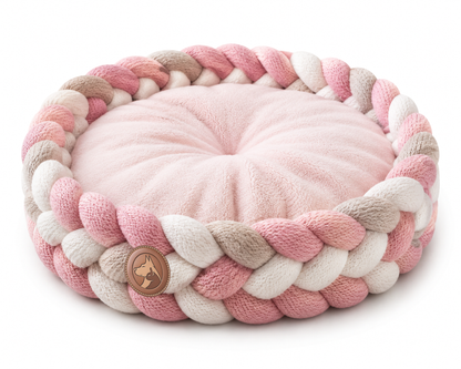 Braided Plush Round Pet Bed – Soft Nesting Cushion