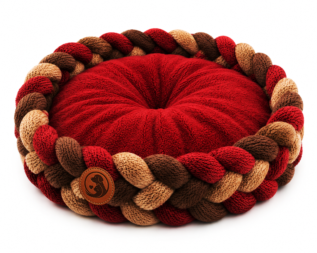 Handcrafted Braided Round Pet Bed Cushion – Multi-Color Knitted Lounger for Dogs & Cats