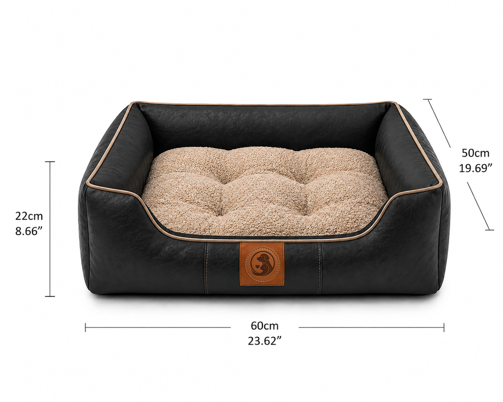 Luxury Faux Leather Orthopedic Dog Bed – Plush Washable Pet Sofa Bed for Dogs & Cats
