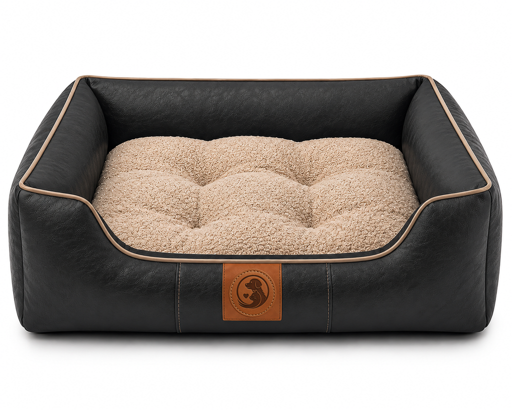 Luxury Faux Leather Orthopedic Dog Bed – Plush Washable Pet Sofa Bed for Dogs & Cats