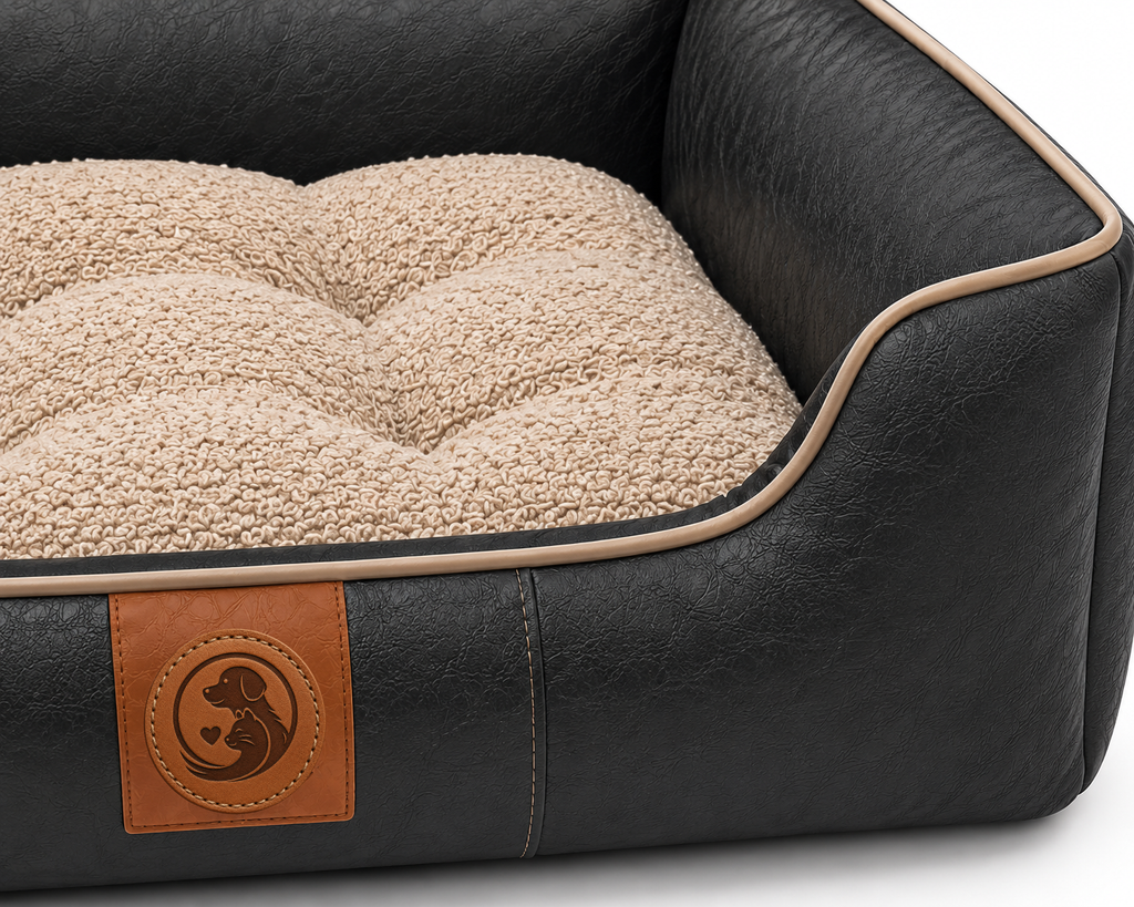 Luxury Faux Leather Orthopedic Dog Bed – Plush Washable Pet Sofa Bed for Dogs & Cats