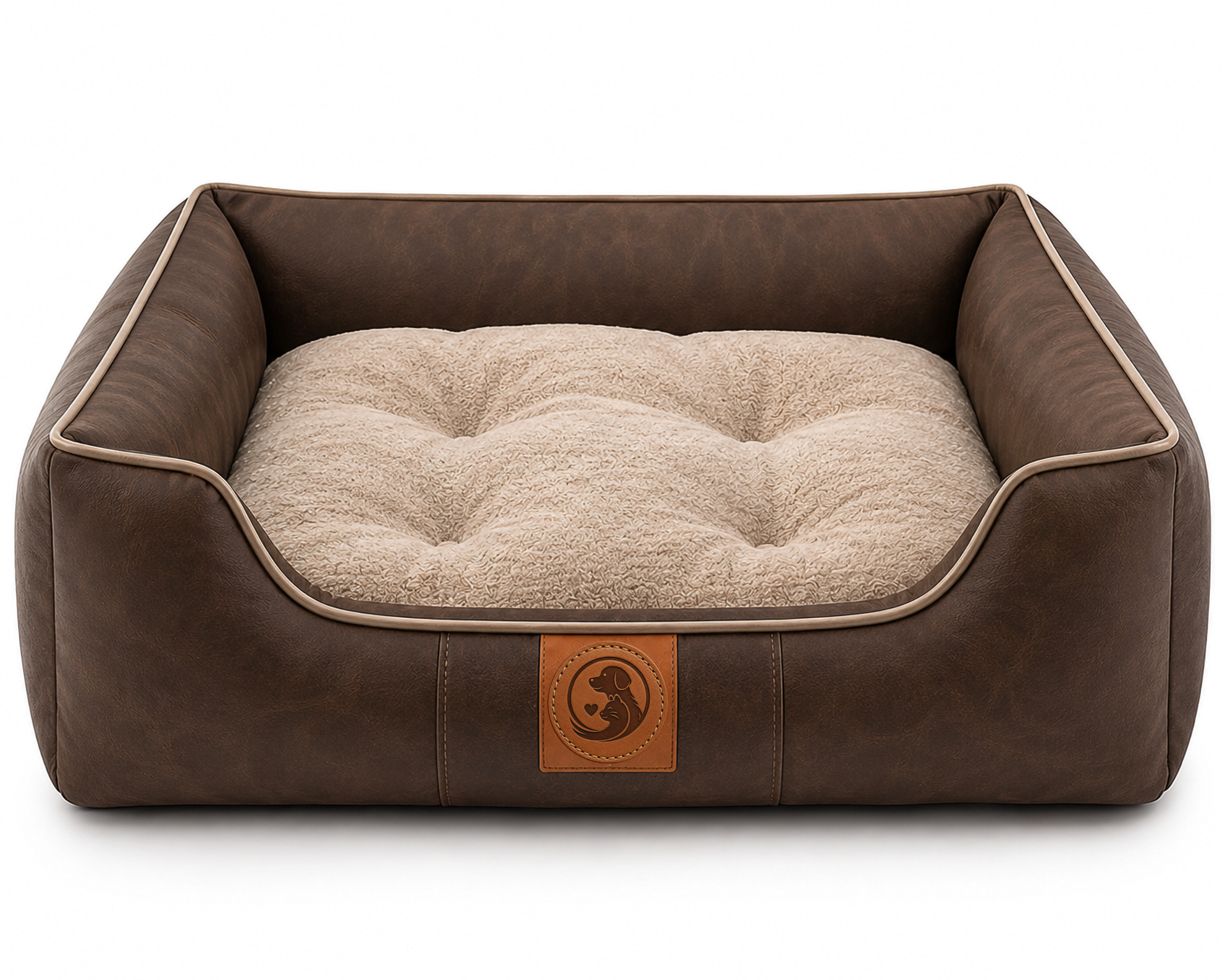 Luxury Orthopedic Faux Leather Dog Bed – Waterproof Raised Pet Sofa Bed with Plush Cushion
