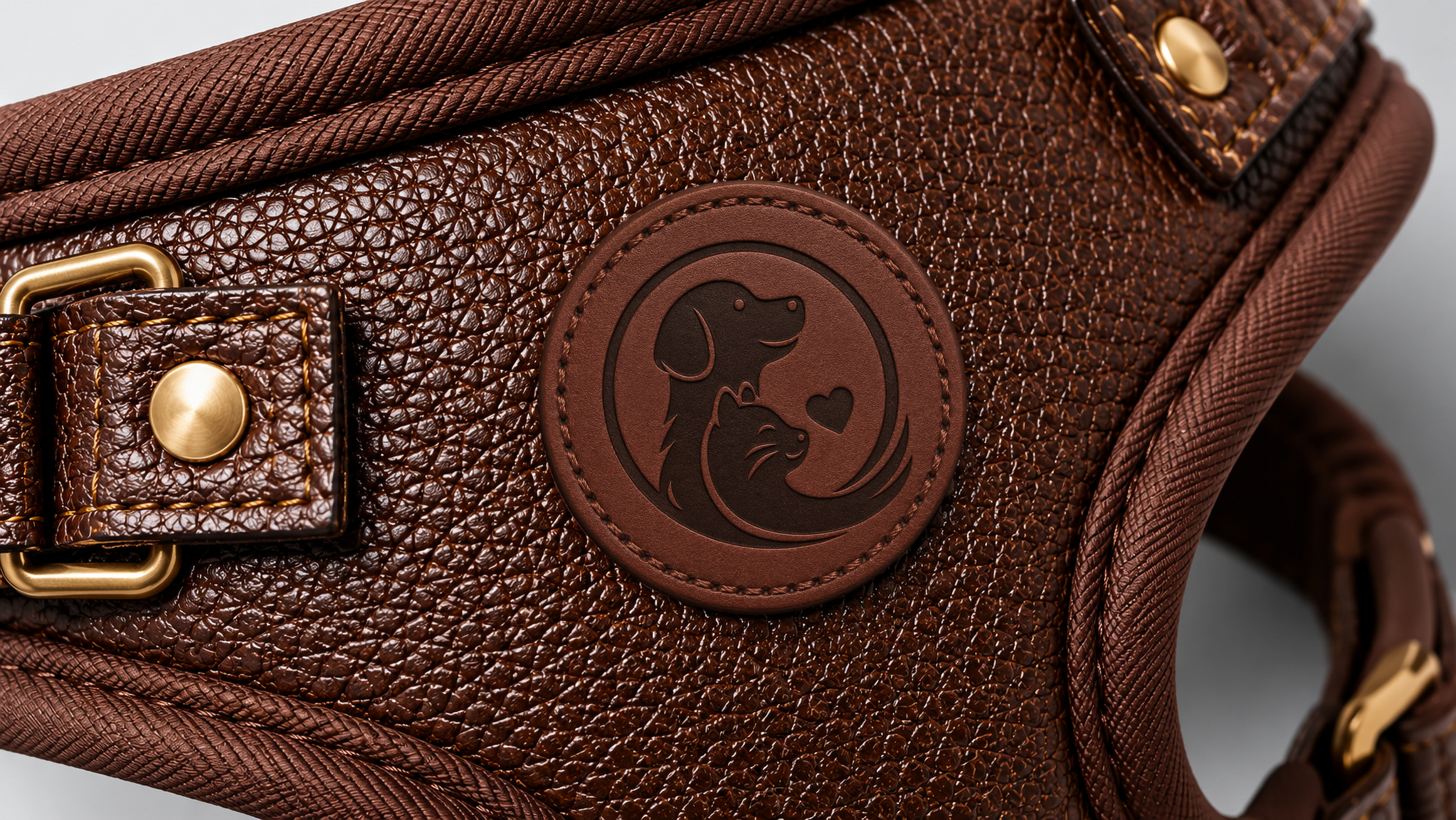 Brown Leather-Look Pet Harness Vest with Gold-Tone Hardware