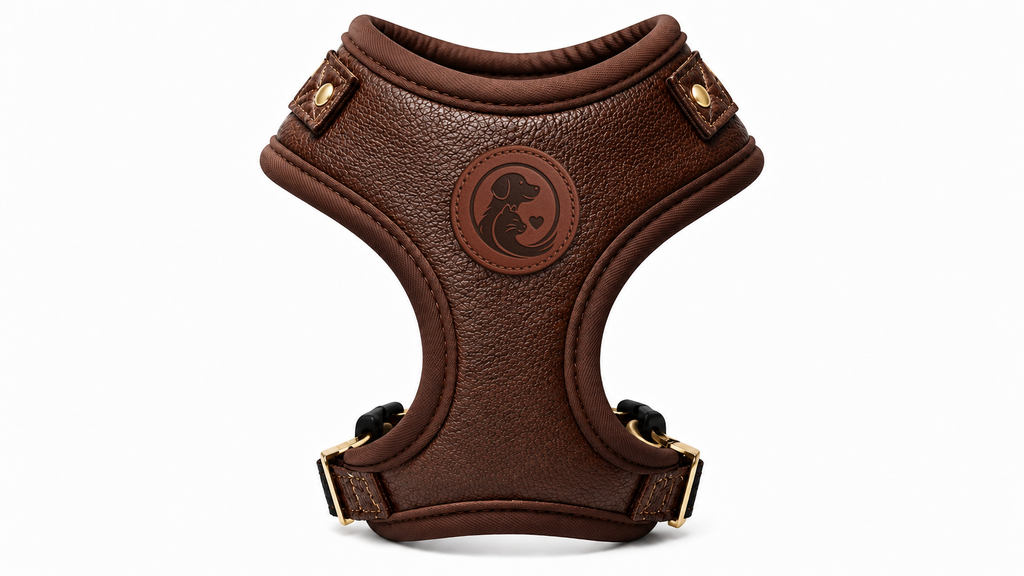 Brown Leather-Look Pet Harness Vest with Gold-Tone Hardware