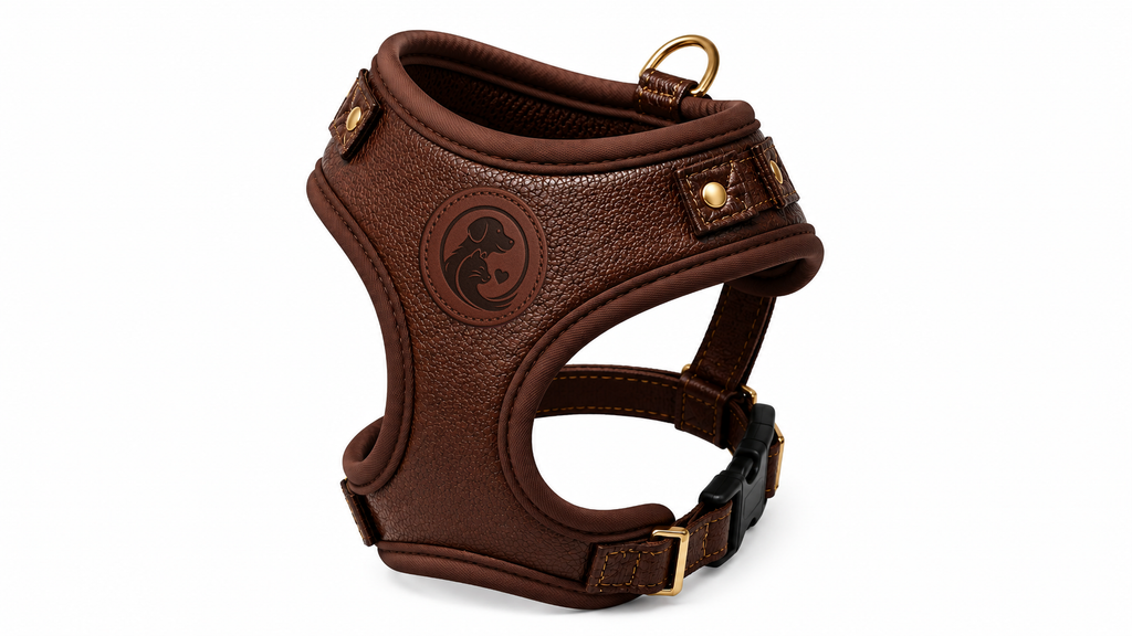Brown Leather-Look Pet Harness Vest with Gold-Tone Hardware