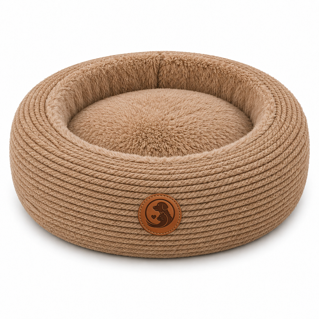 Woven Round Calming Pet Bed – Plush Cushion Lounger for Dogs & Cats