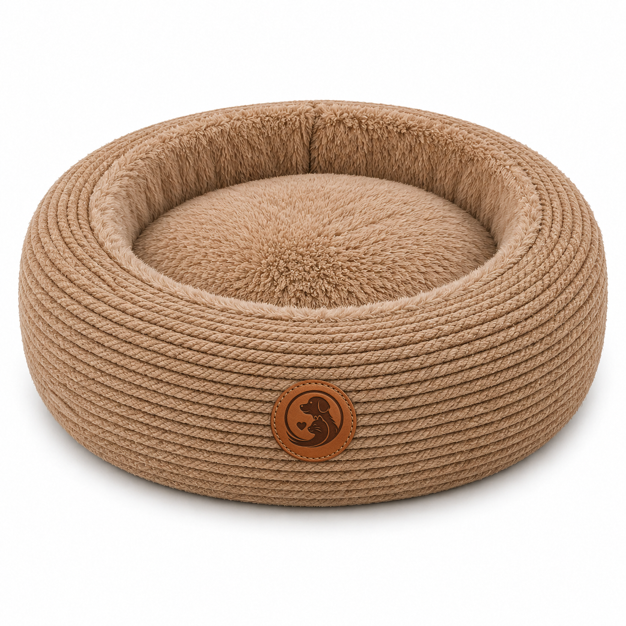 Woven Round Calming Pet Bed – Plush Cushion Lounger for Dogs & Cats