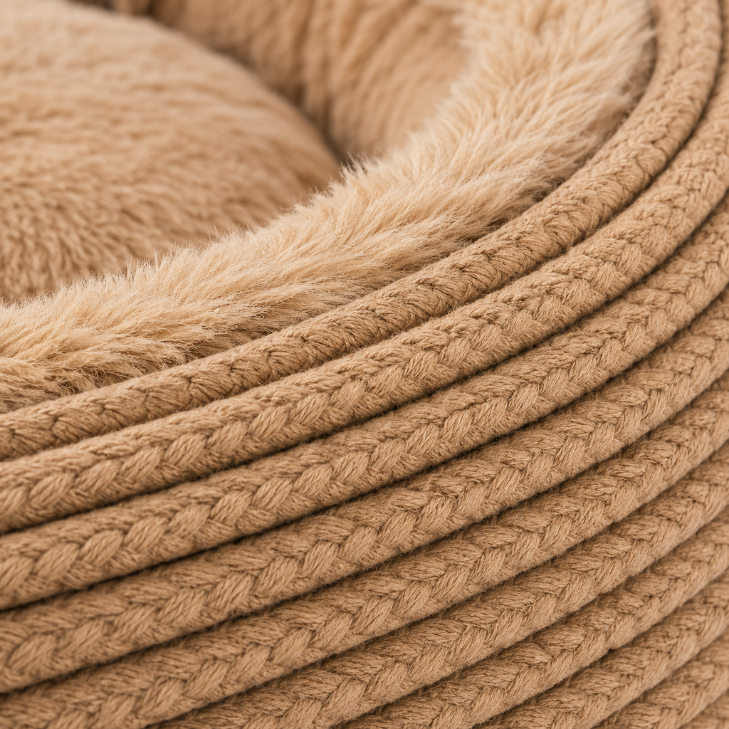 Woven Round Calming Pet Bed – Plush Cushion Lounger for Dogs & Cats