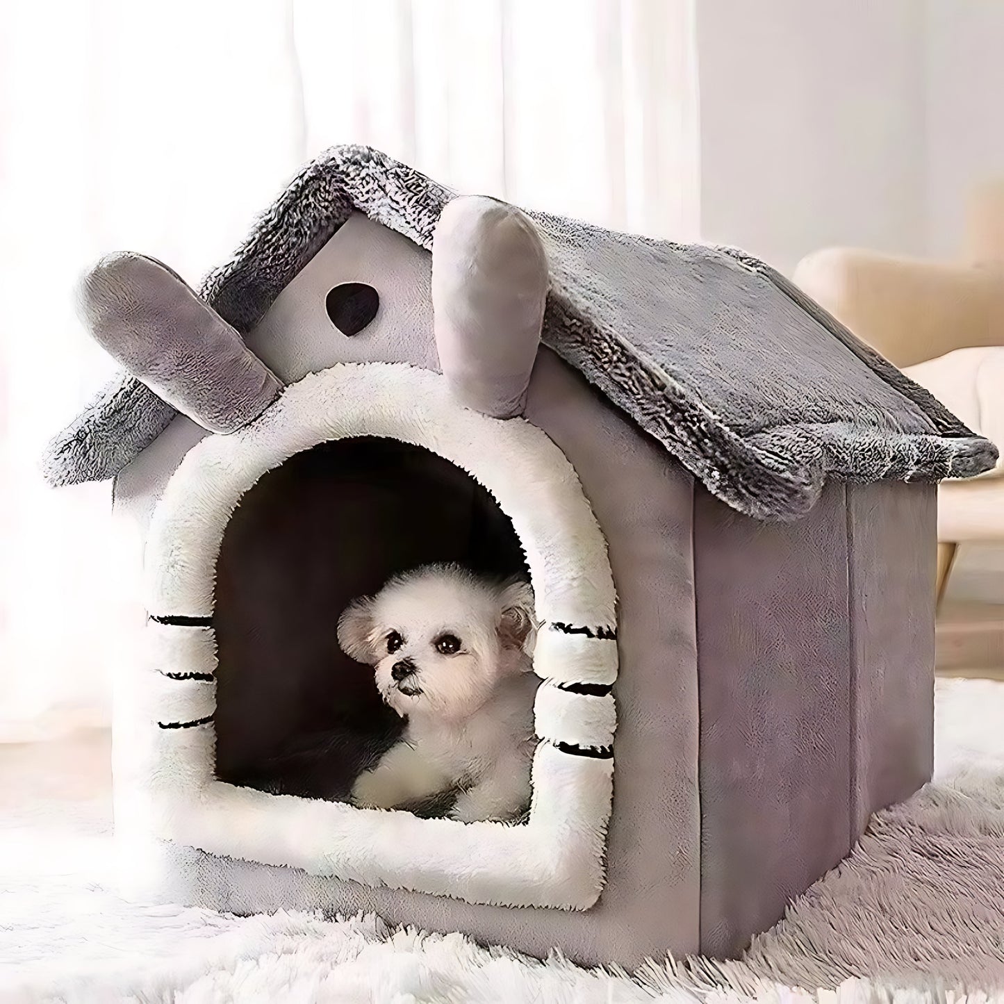 Enclosed Indoor Pet House Bed – Plush, Washable Comfort
