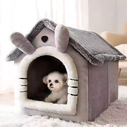 Enclosed Indoor Pet House Bed – Plush, Washable Comfort
