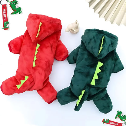 Fleece Dinosaur Dog Hoodie Winter Coat for Small Pets