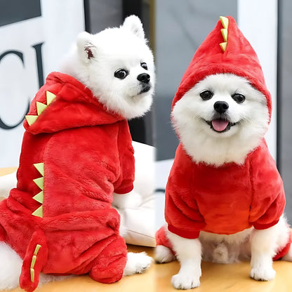 Fleece Dinosaur Dog Hoodie Winter Coat for Small Pets