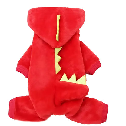 Dinosaur Style Dog Hoodie – Warm Fleece Winter Jacket for Small Dogs