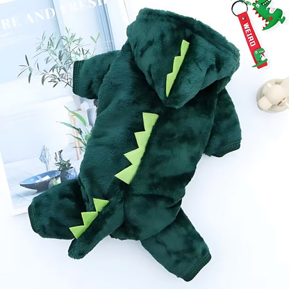 Dinosaur Style Dog Hoodie – Warm Fleece Winter Jacket for Small Dogs