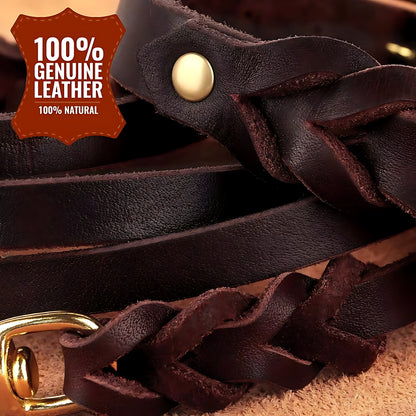Genuine Leather Dog Collar & Lead Set – Braided Heavy Duty Leash